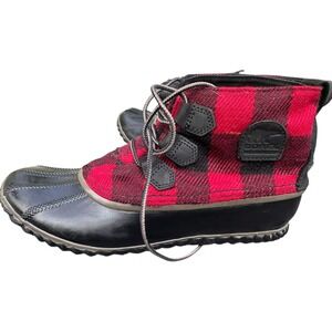 Sorel Waterproof Plaid Canvas Leather Duck Boots Women's Size 10.5‎ Winter